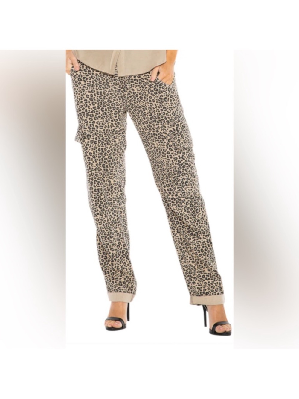 Da-Nang Leopard Print Cargo Pants in Beige and Black